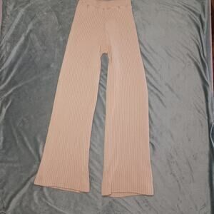 Recycled Ribbed Knit High Waisted‎ Wide Leg Pants Size 2 Beige Comfort Stretch